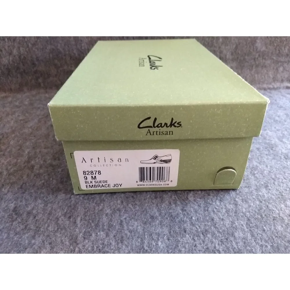 Clarks Artisan Black Suede Shoes Embrace Joy Wedge Women 9M Active Air NIB‎ NEW
